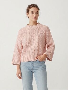 Part Two Pink Cable Knit Sweater XS Organic Cotton Chunky Cozy Cottagecore